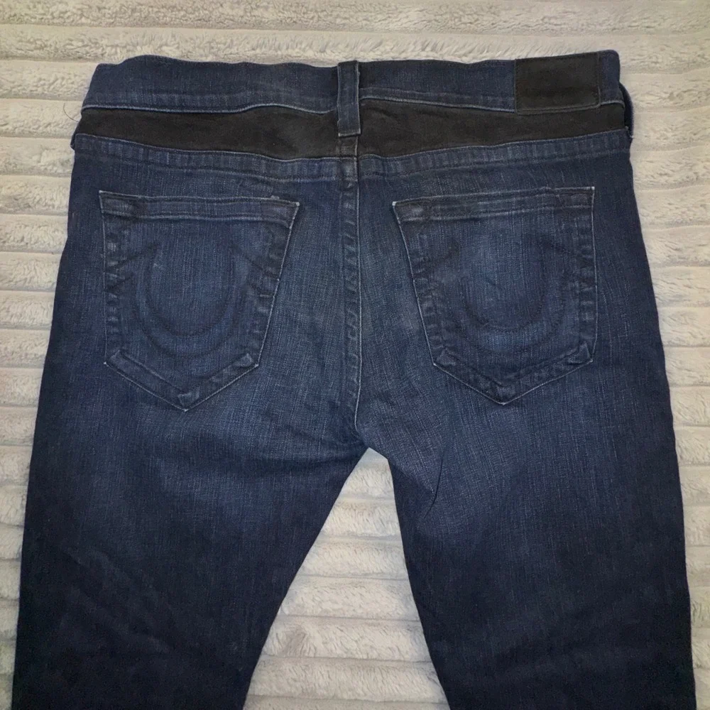 True Religion Mens 38 Rocco Classic Slim Moto Jeans Blue Black Ribbed‎ 36x33